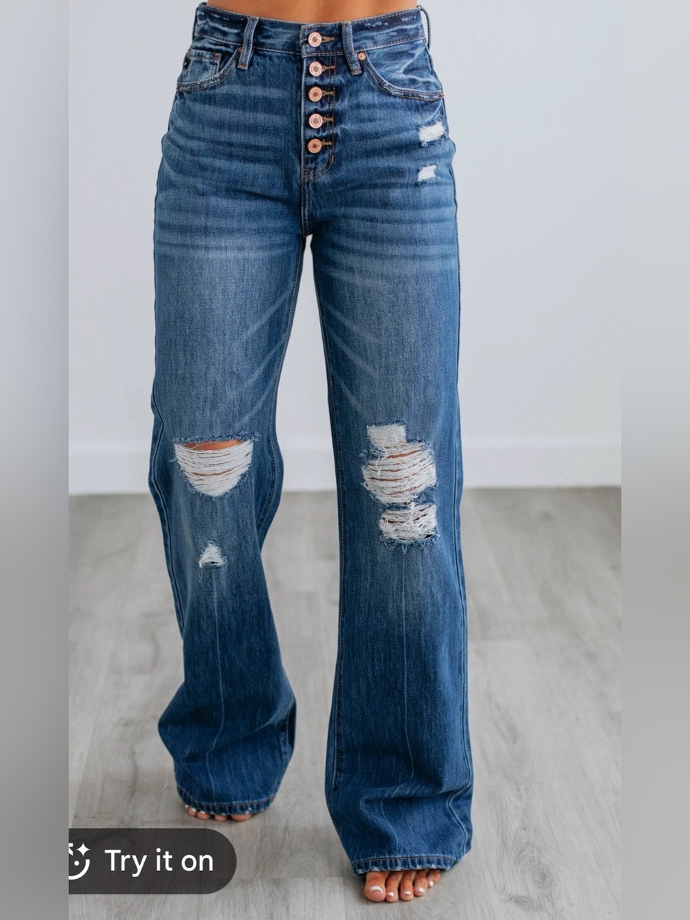 KanCan Distressed Dark Blue Straight-Leg Jeans